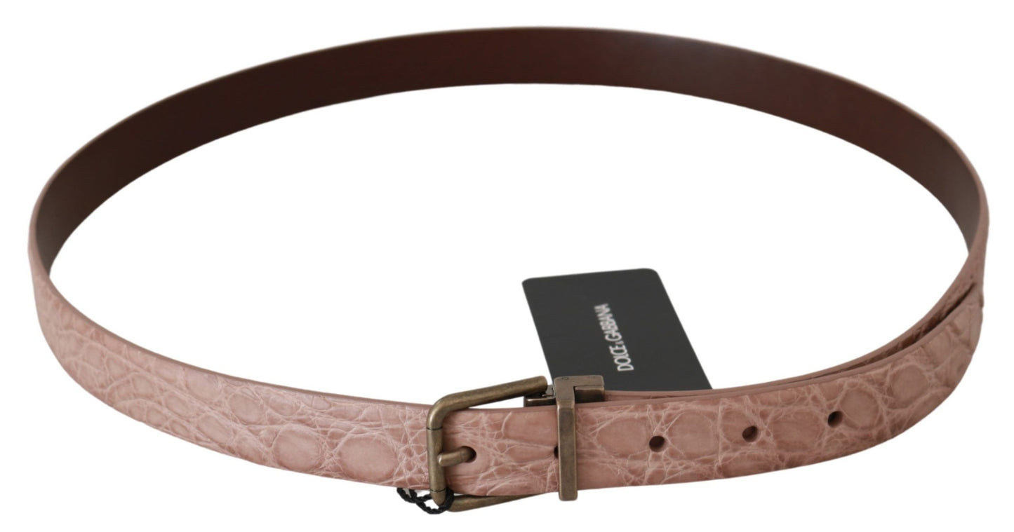 Dolce & Gabbana Beige Exotic Skin Gold Buckle Leather Belt