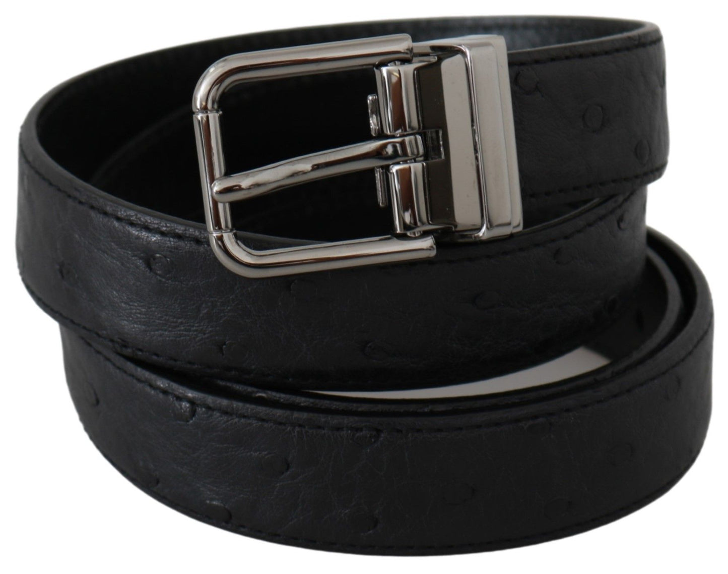 Dolce & Gabbana Black Exotic Skin Pattern Silver Buckle Belt