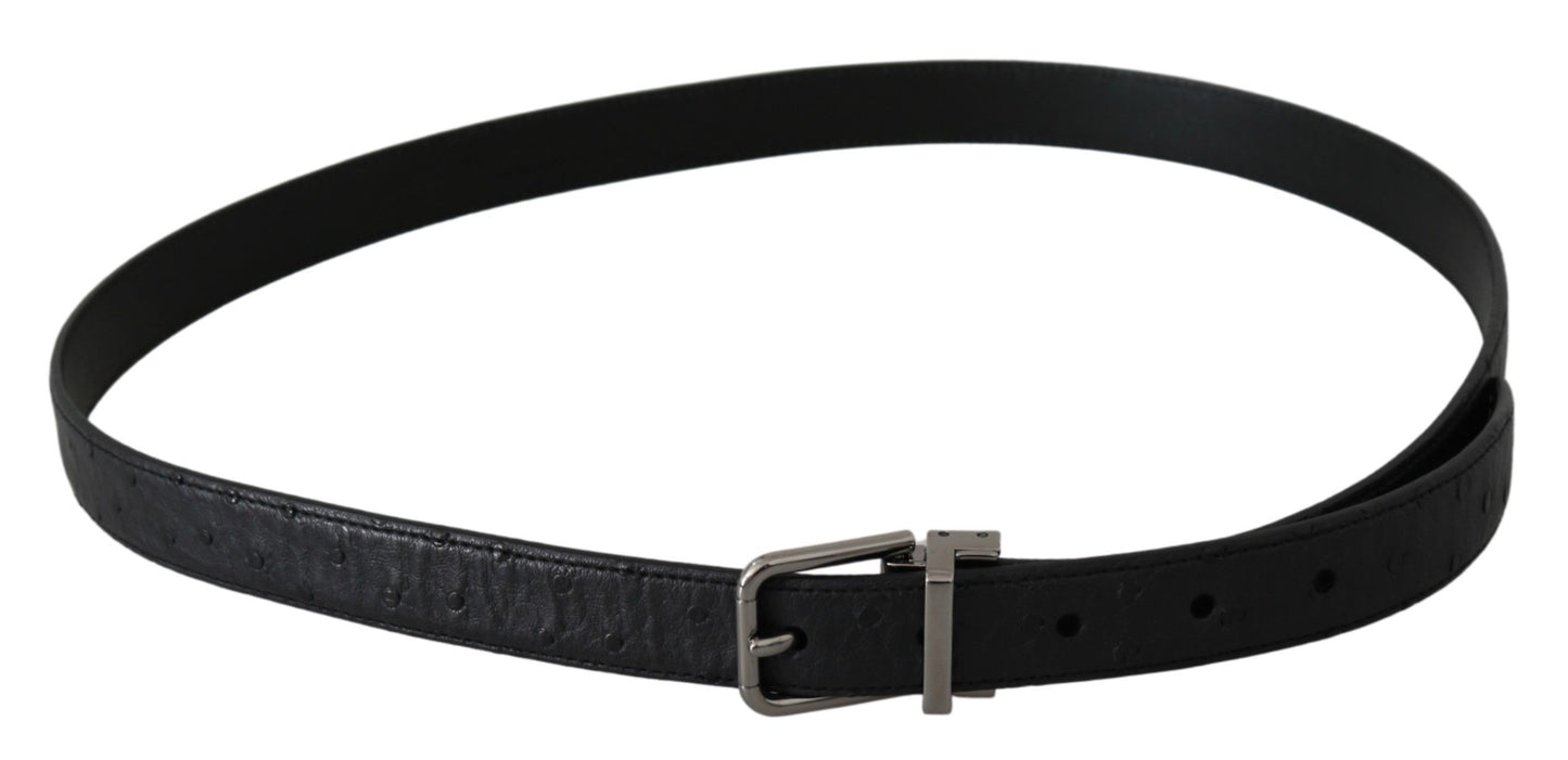 Dolce & Gabbana Black Exotic Skin Pattern Silver Buckle Belt