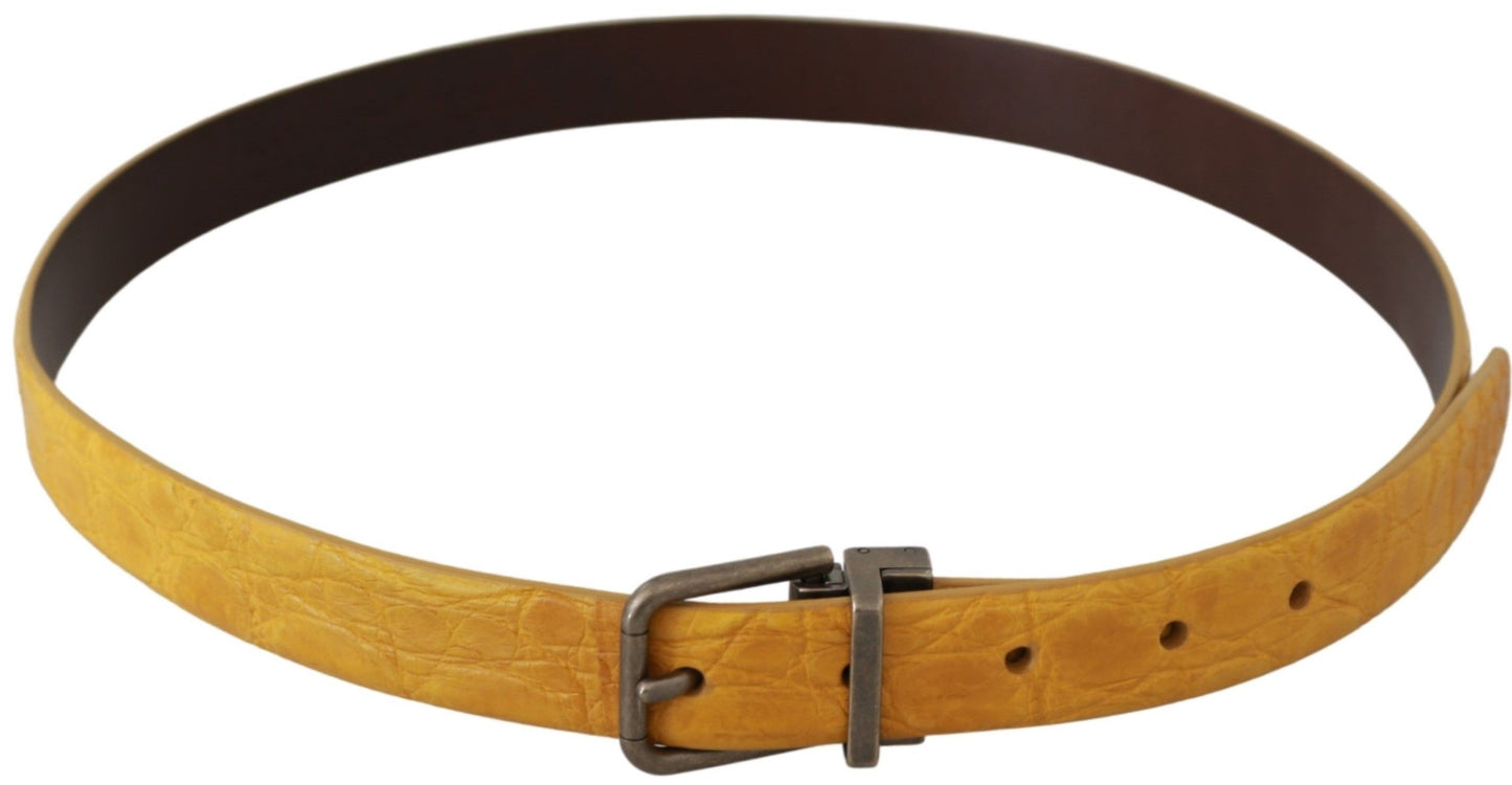 Dolce & Gabbana Yellow Exotic Skin Leather Grey Buckle Belt