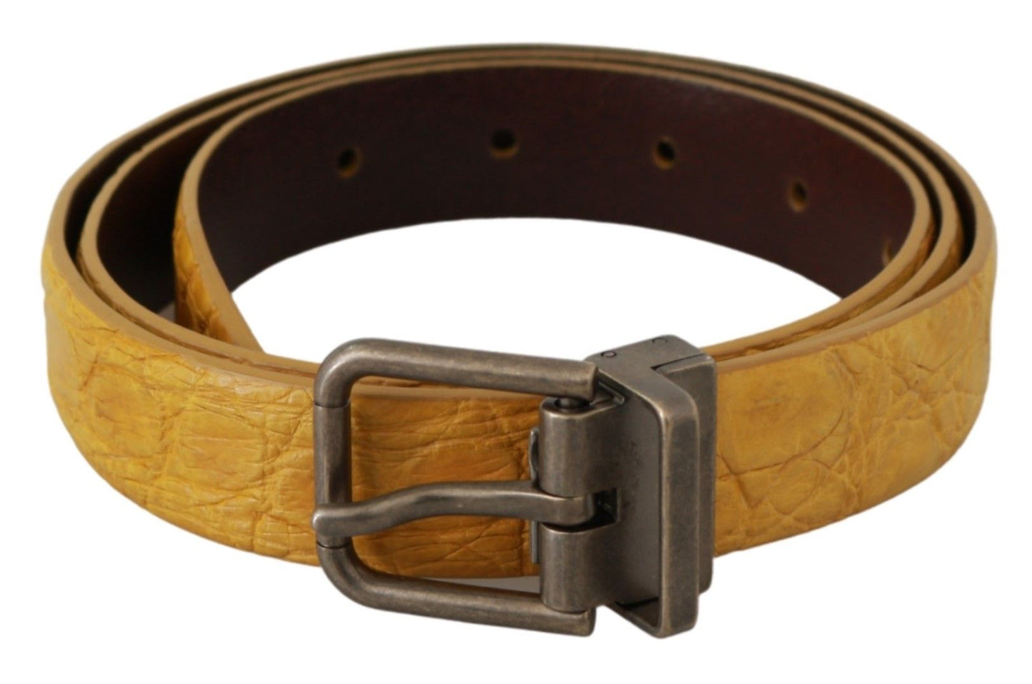 Dolce & Gabbana Yellow Exotic Skin Leather Grey Buckle Belt