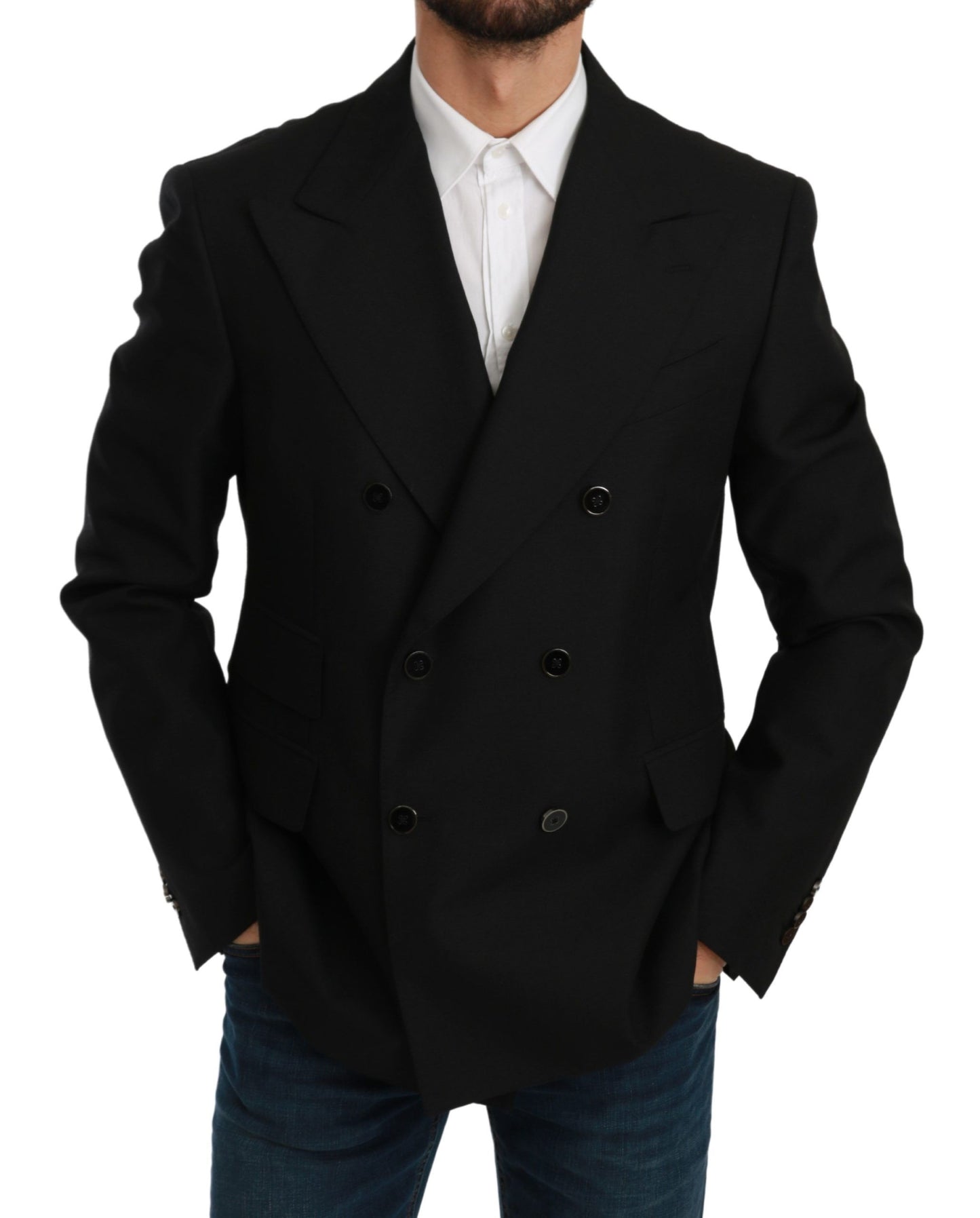 Dolce & Gabbana Black Slim Fit Wool Blazer Jacket