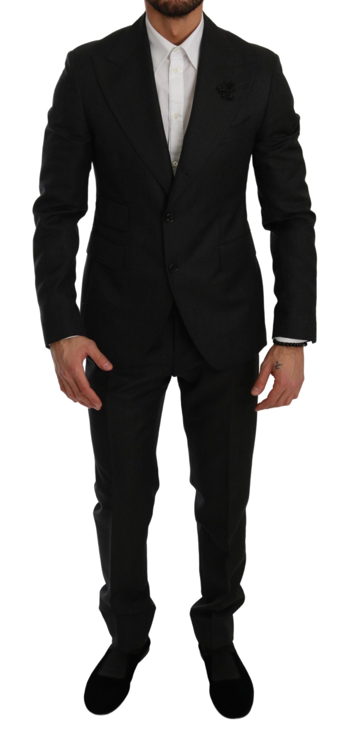 Dolce & Gabbana Black Crystal Bee Slim Fit 2 Piece Suit