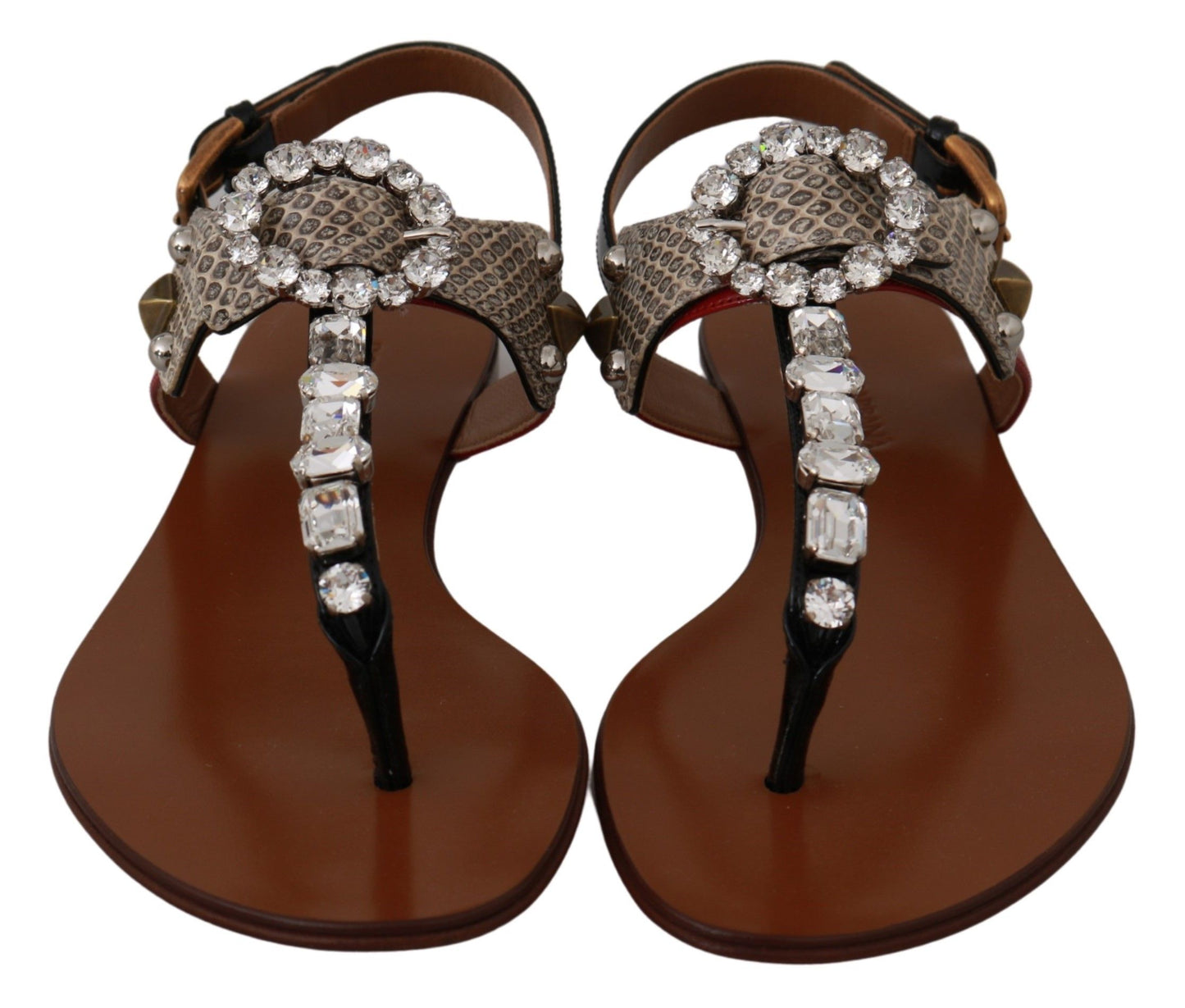 Dolce & Gabbana Leather Ayers Crystal Sandals Flip Flops Shoes