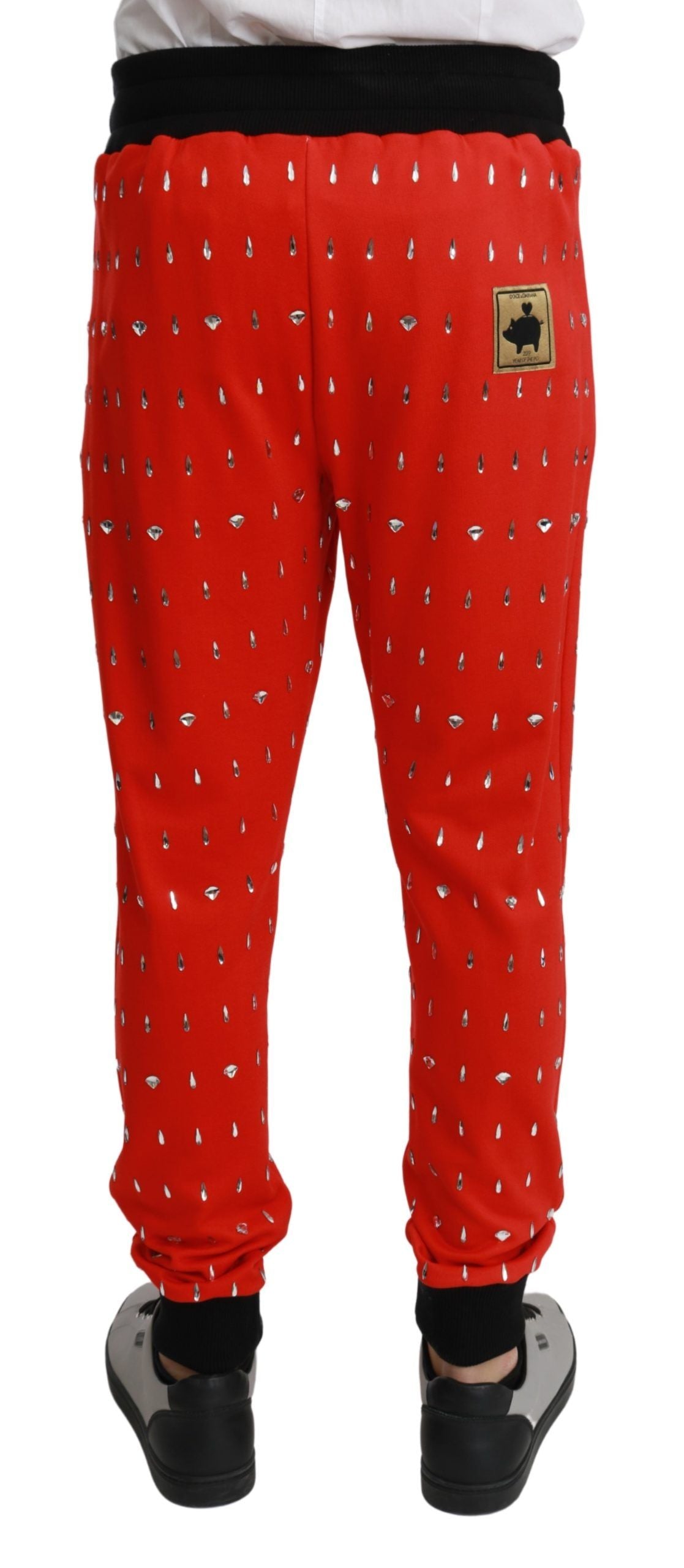 Dolce & Gabbana Red Piggy Bank Cotton Crystal Trousers Pants