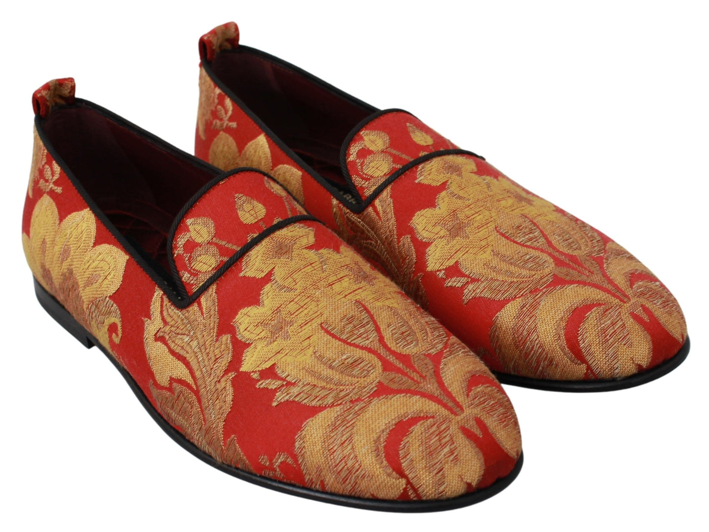 Dolce & Gabbana Red Gold Brocade Slippers Loafers Shoes