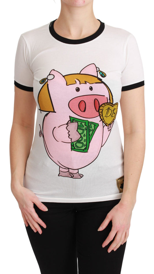 Dolce & Gabbana White YEAR OF THE PIG Top Cotton T-shirt