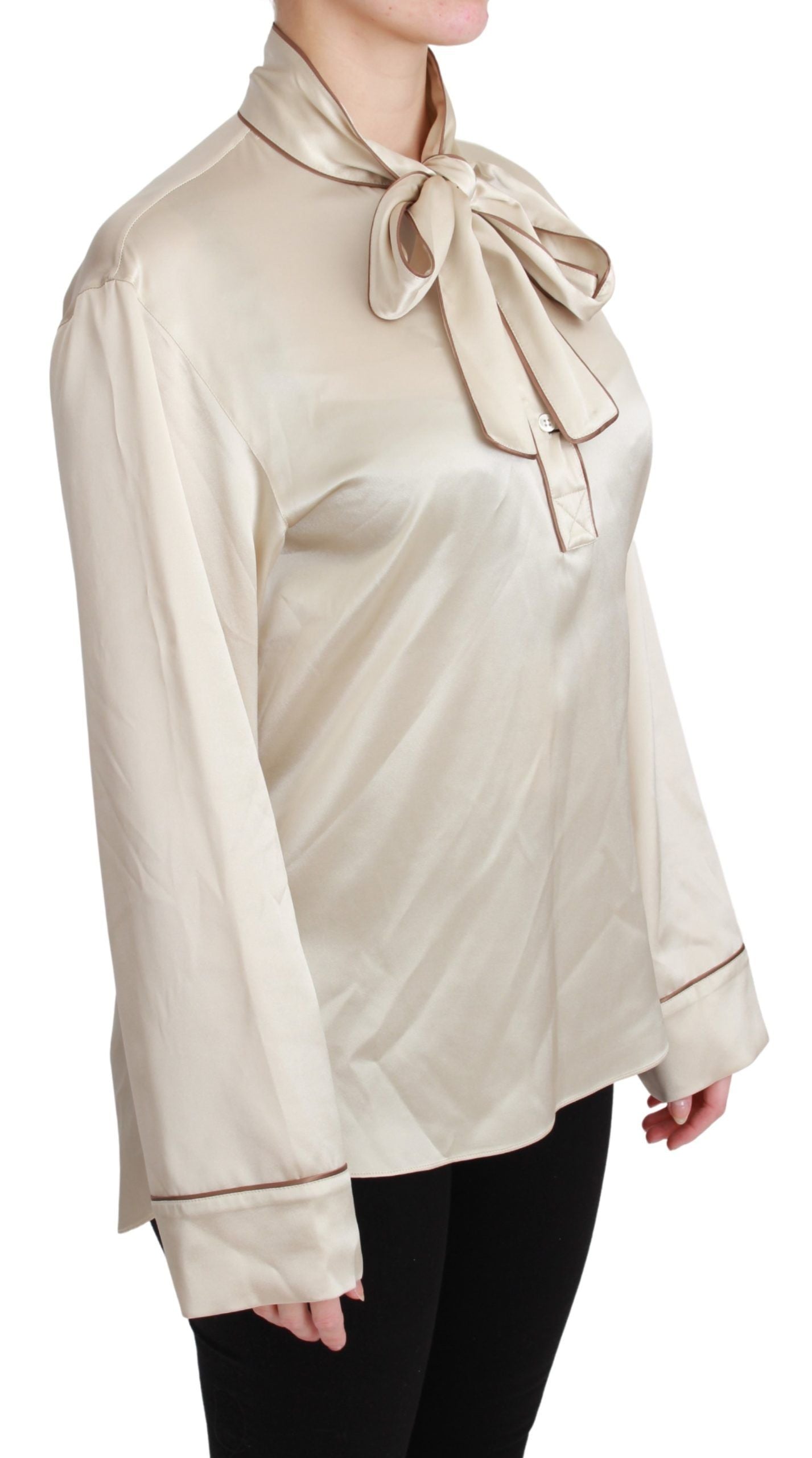 Dolce & Gabbana Beige Sleeve Top Queen Silk Satin Blouse