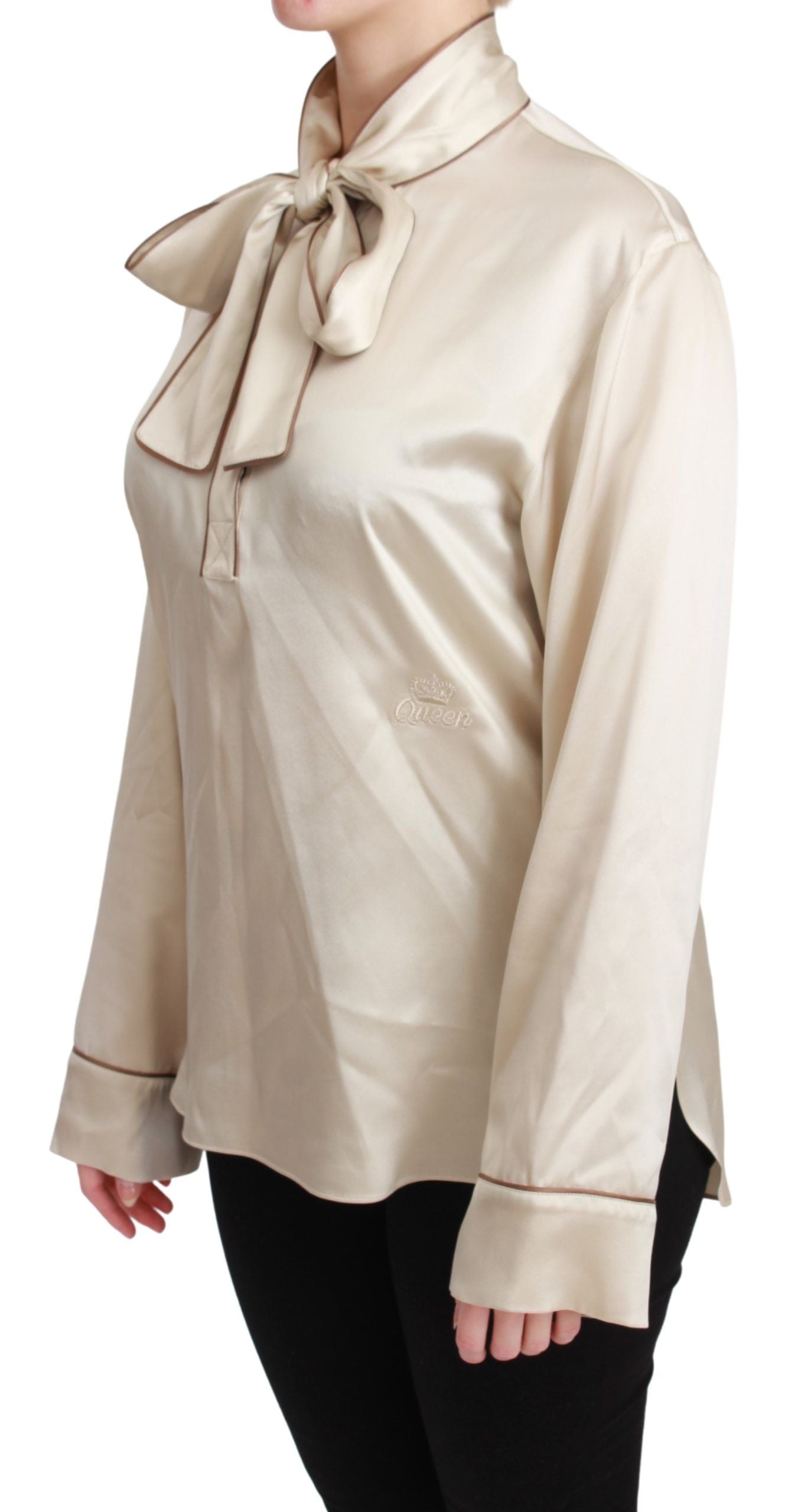 Dolce & Gabbana Beige Sleeve Top Queen Silk Satin Blouse