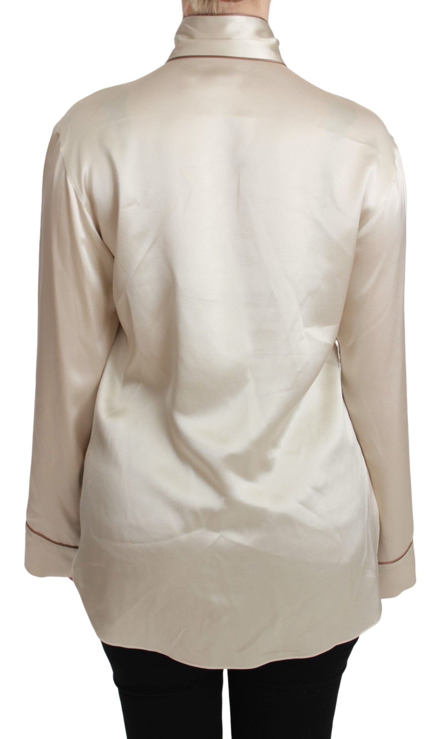 Dolce & Gabbana Beige Sleeve Top Queen Silk Satin Blouse