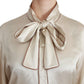 Dolce & Gabbana Beige Sleeve Top Queen Silk Satin Blouse