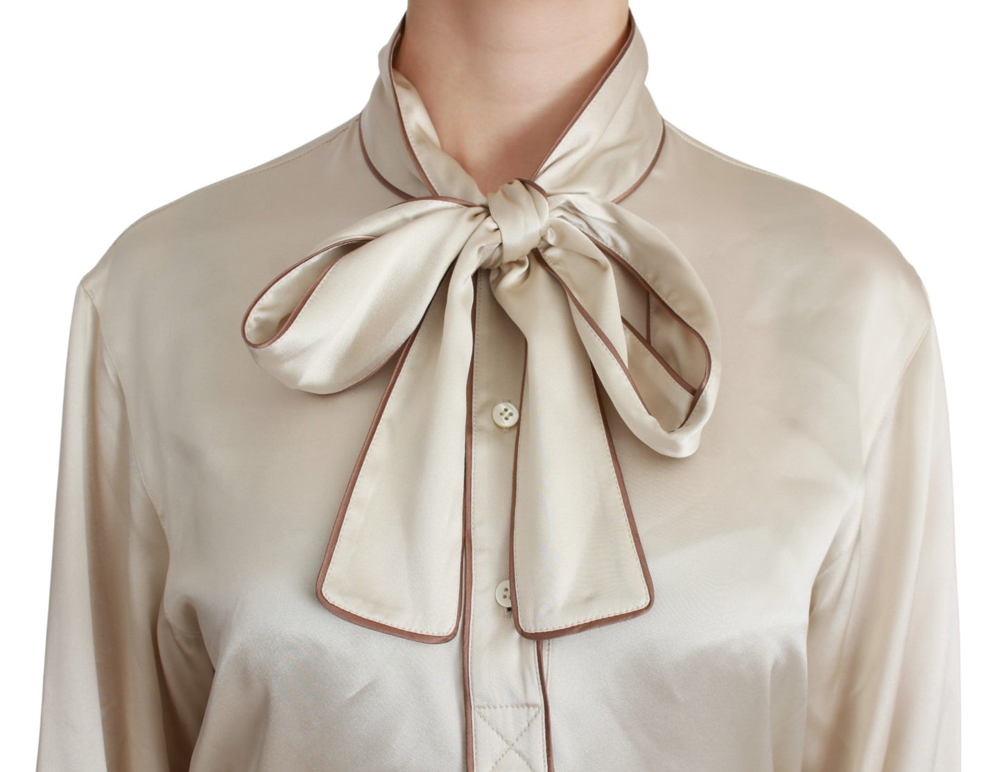 Dolce & Gabbana Beige Sleeve Top Queen Silk Satin Blouse