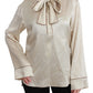 Dolce & Gabbana Beige Sleeve Top Queen Silk Satin Blouse