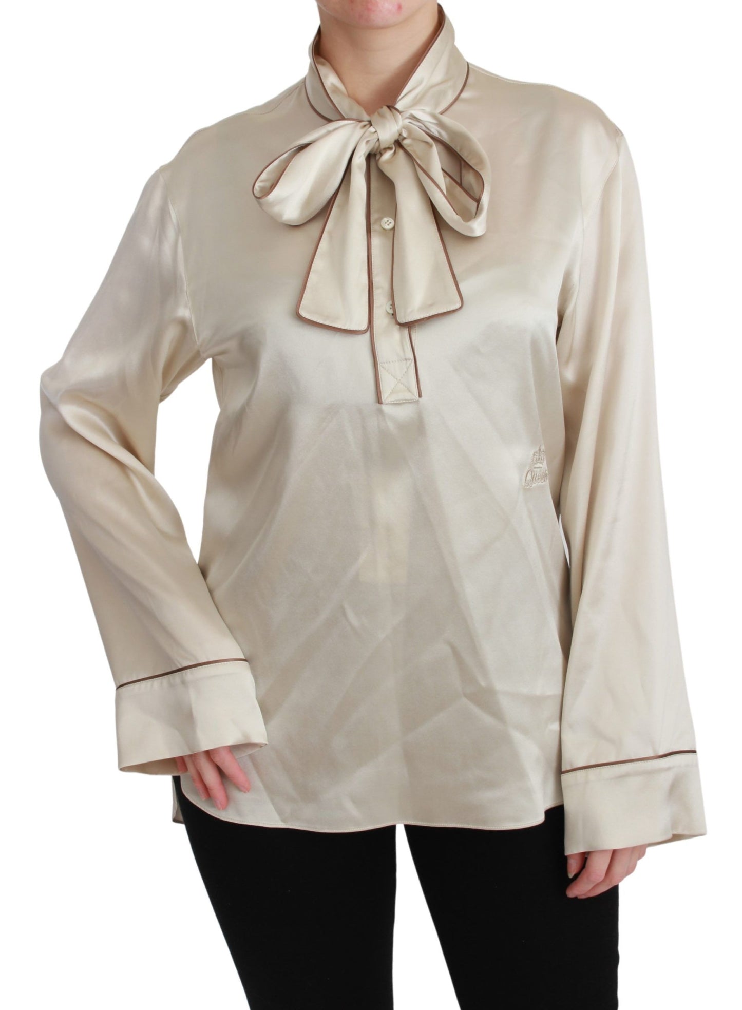 Dolce & Gabbana Beige Sleeve Top Queen Silk Satin Blouse