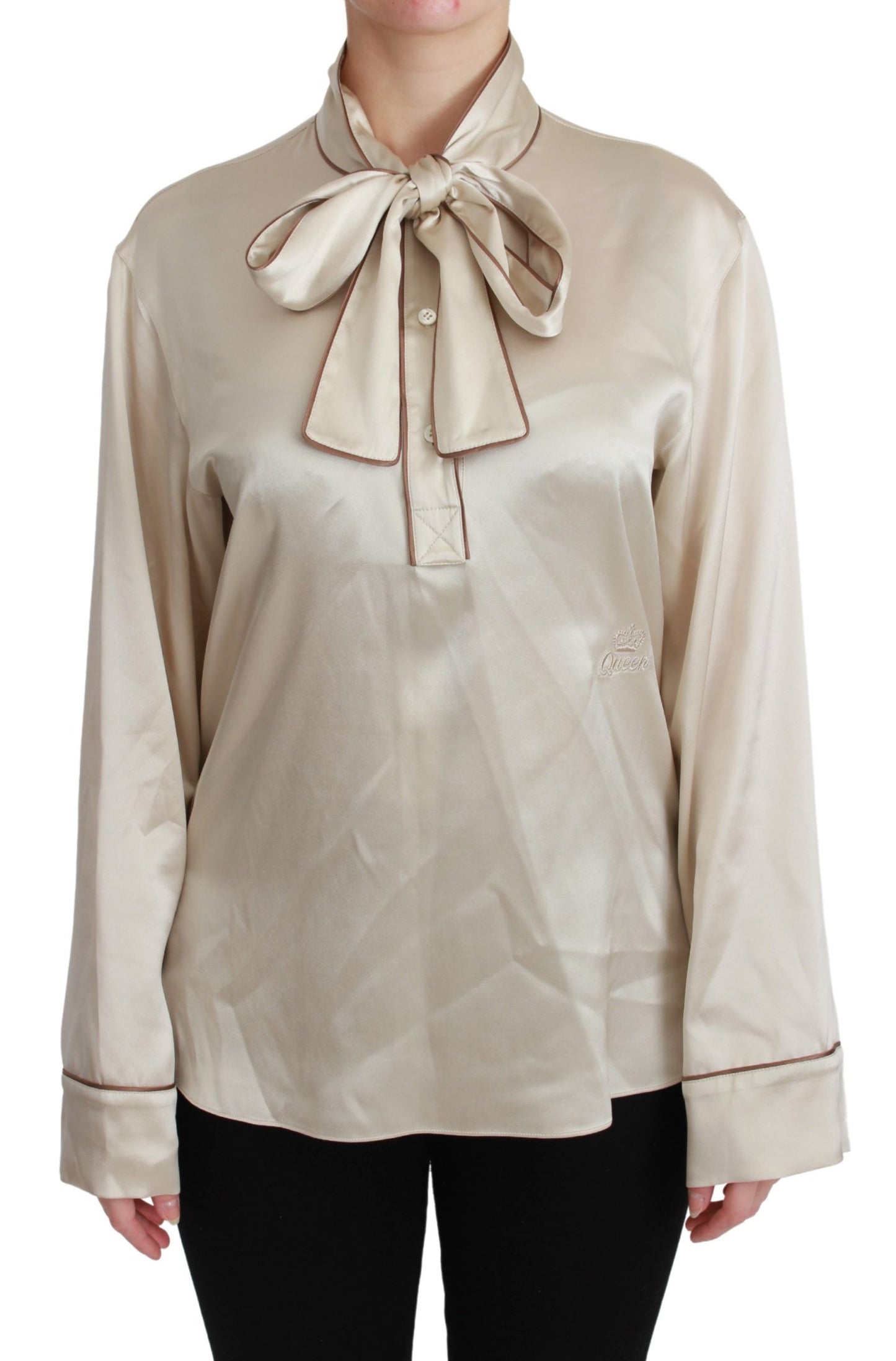 Dolce & Gabbana Beige Sleeve Top Queen Silk Satin Blouse