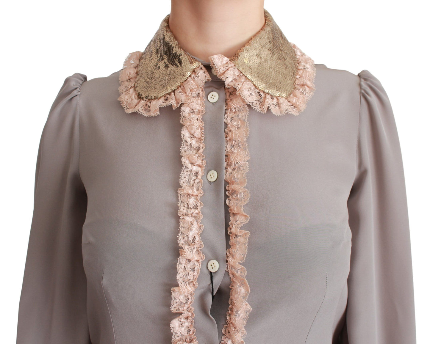 Dolce & Gabbana Elegant Gray Silk Blend Sequin Collar Blouse