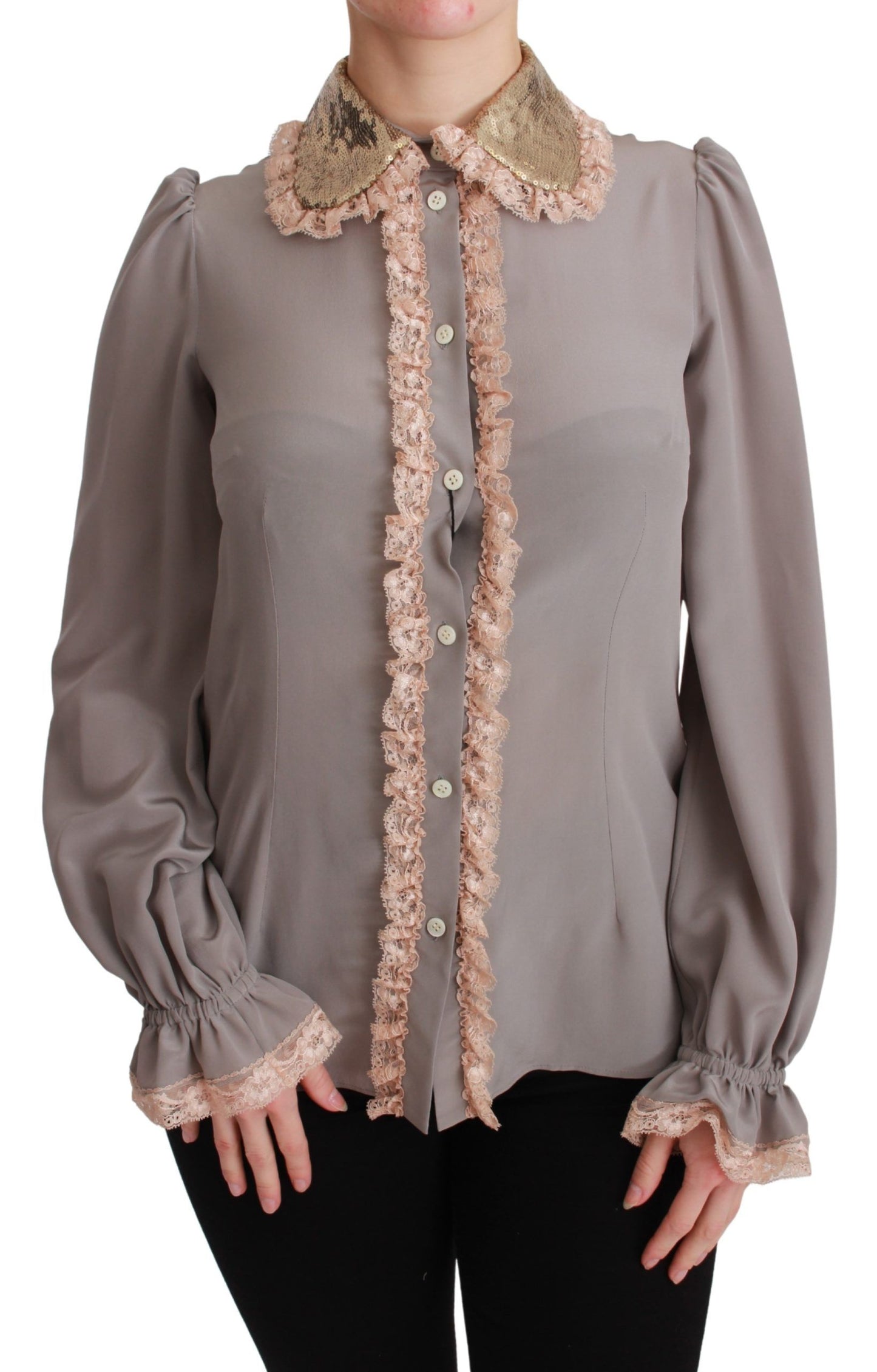 Dolce & Gabbana Elegant Gray Silk Blend Sequin Collar Blouse