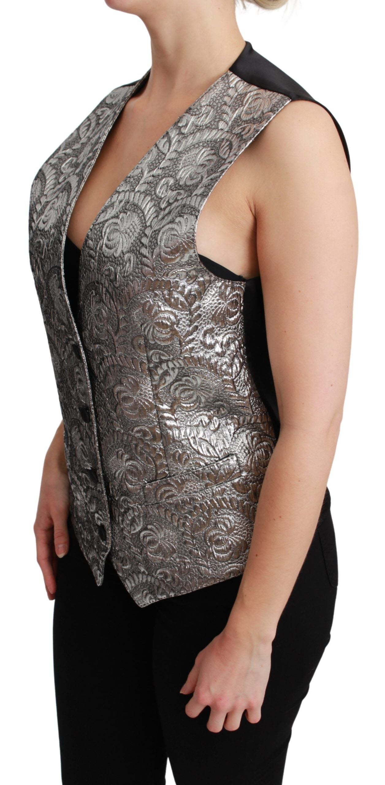 Dolce & Gabbana Silver Brocade Sleeveless Metallic Top