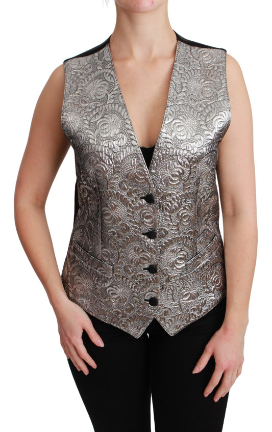 Dolce & Gabbana Silver Brocade Sleeveless Metallic Top