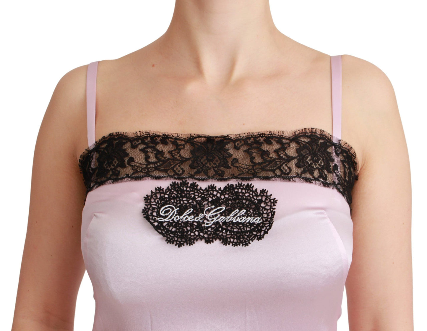 Dolce & Gabbana Pink Black Lace Silk Tank Top Blouse