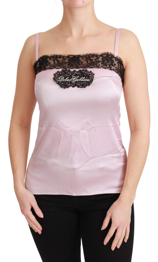 Dolce & Gabbana Pink Black Lace Silk Tank Top Blouse