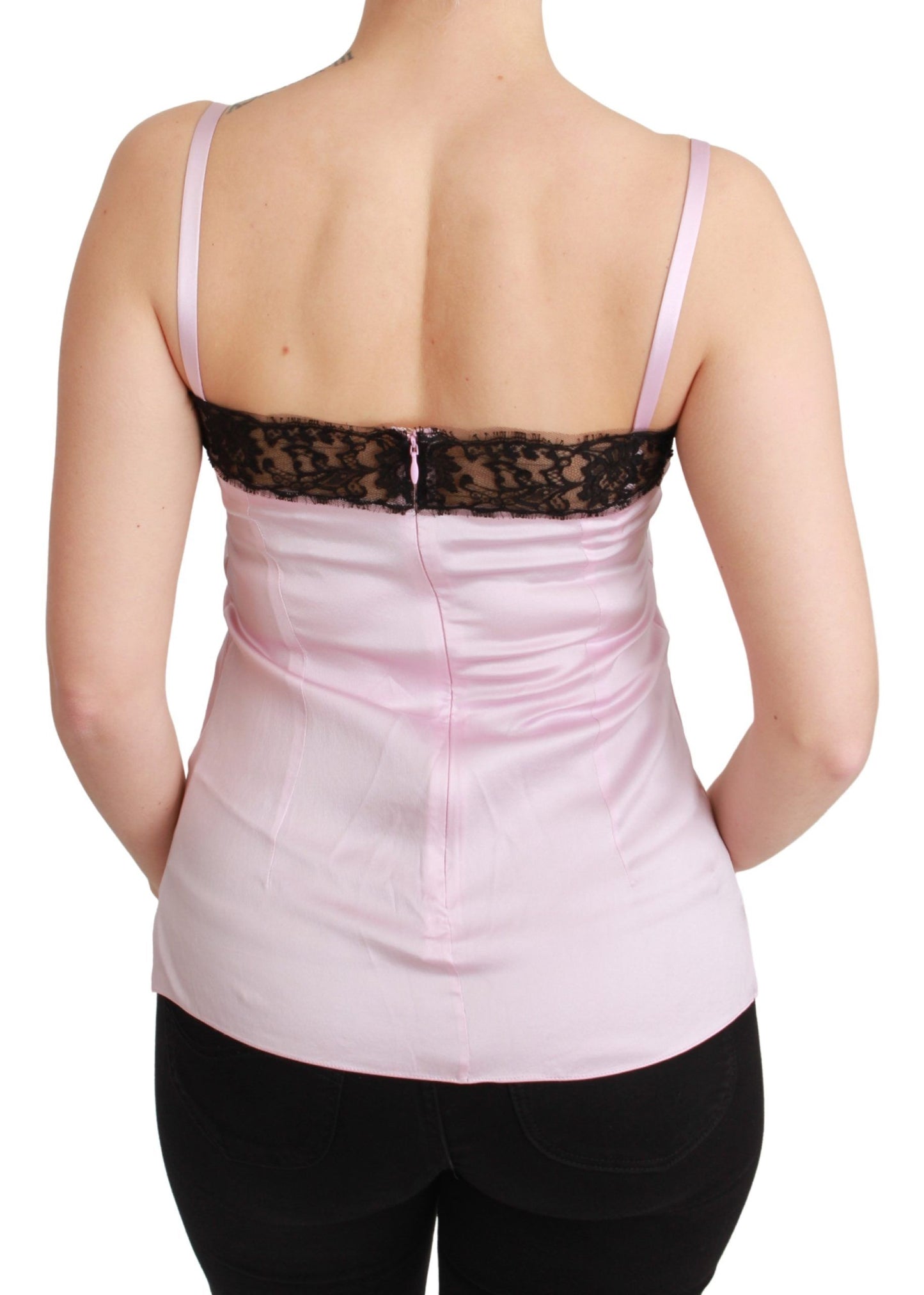 Dolce & Gabbana Pink Black Lace Silk Tank Top Blouse