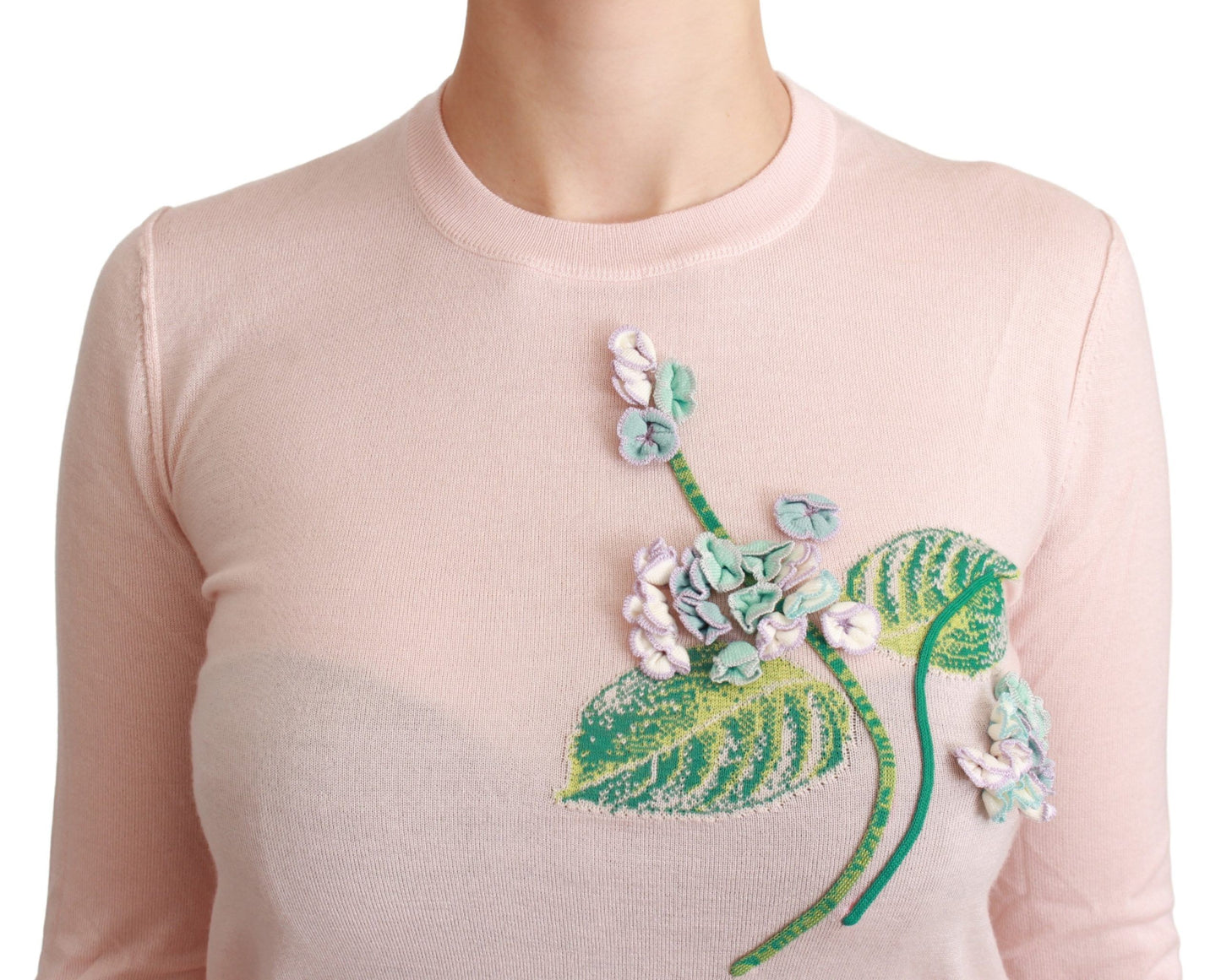 Dolce & Gabbana Pink Floral Silk Cashmere Pullover Sweater