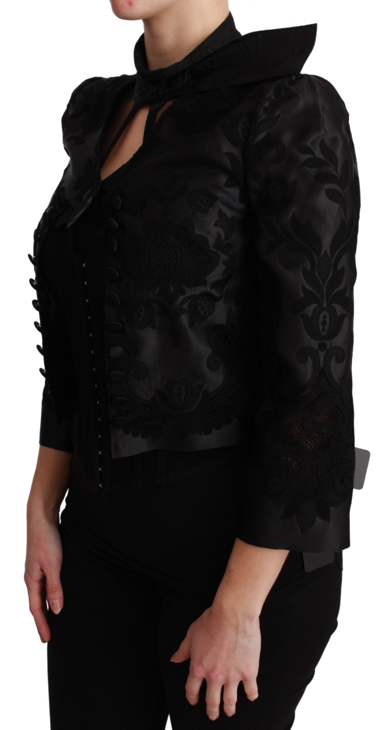 Dolce & Gabbana Black Floral Jacquard Blazer Silk Jacket