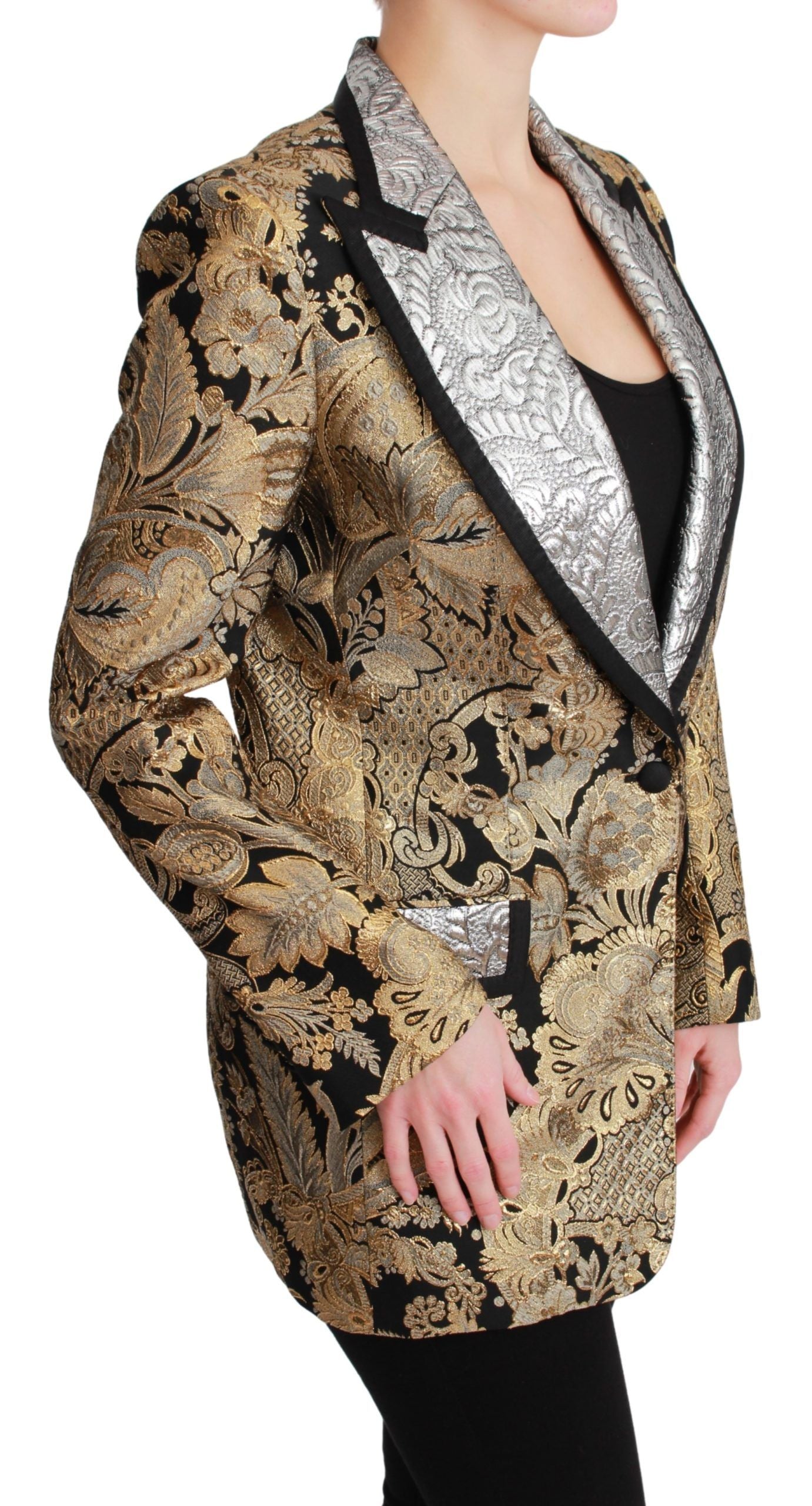 Dolce & Gabbana Elegant Gold Floral Jacquard Blazer Jacket