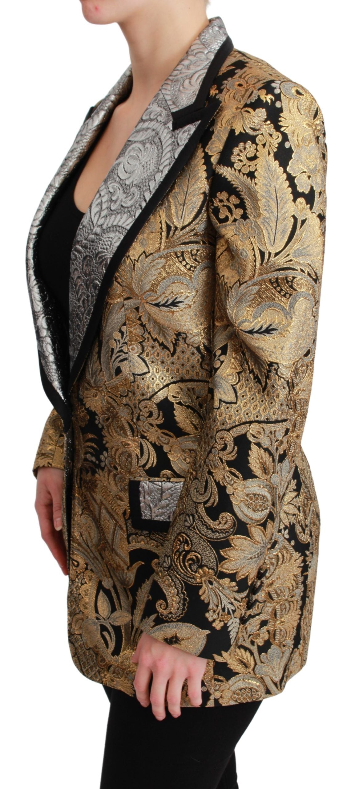 Dolce & Gabbana Elegant Gold Floral Jacquard Blazer Jacket