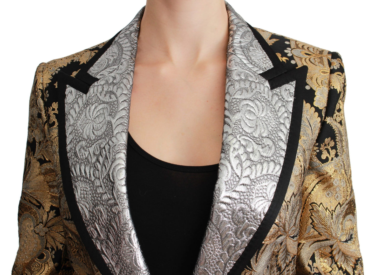 Dolce & Gabbana Elegant Gold Floral Jacquard Blazer Jacket