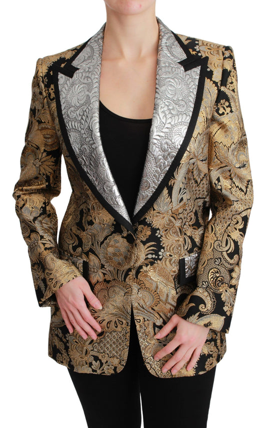 Dolce & Gabbana Elegant Gold Floral Jacquard Blazer Jacket