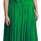 Dolce & Gabbana 100% Silk Green Sleeveless Pleated Maxi Dress