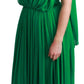 Dolce & Gabbana 100% Silk Green Sleeveless Pleated Maxi Dress