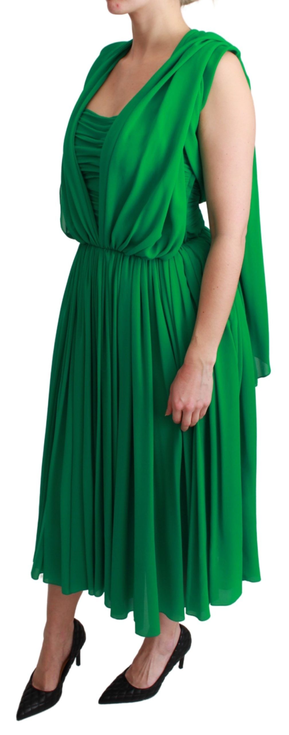 Dolce & Gabbana 100% Silk Green Sleeveless Pleated Maxi Dress