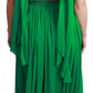 Dolce & Gabbana 100% Silk Green Sleeveless Pleated Maxi Dress