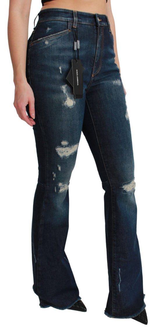 Dolce & Gabbana Blue Denim Cotton Stretch Flared Jeans