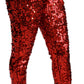 Dolce & Gabbana Red Sequined Cropped Trousers Pants