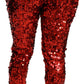 Dolce & Gabbana Red Sequined Cropped Trousers Pants