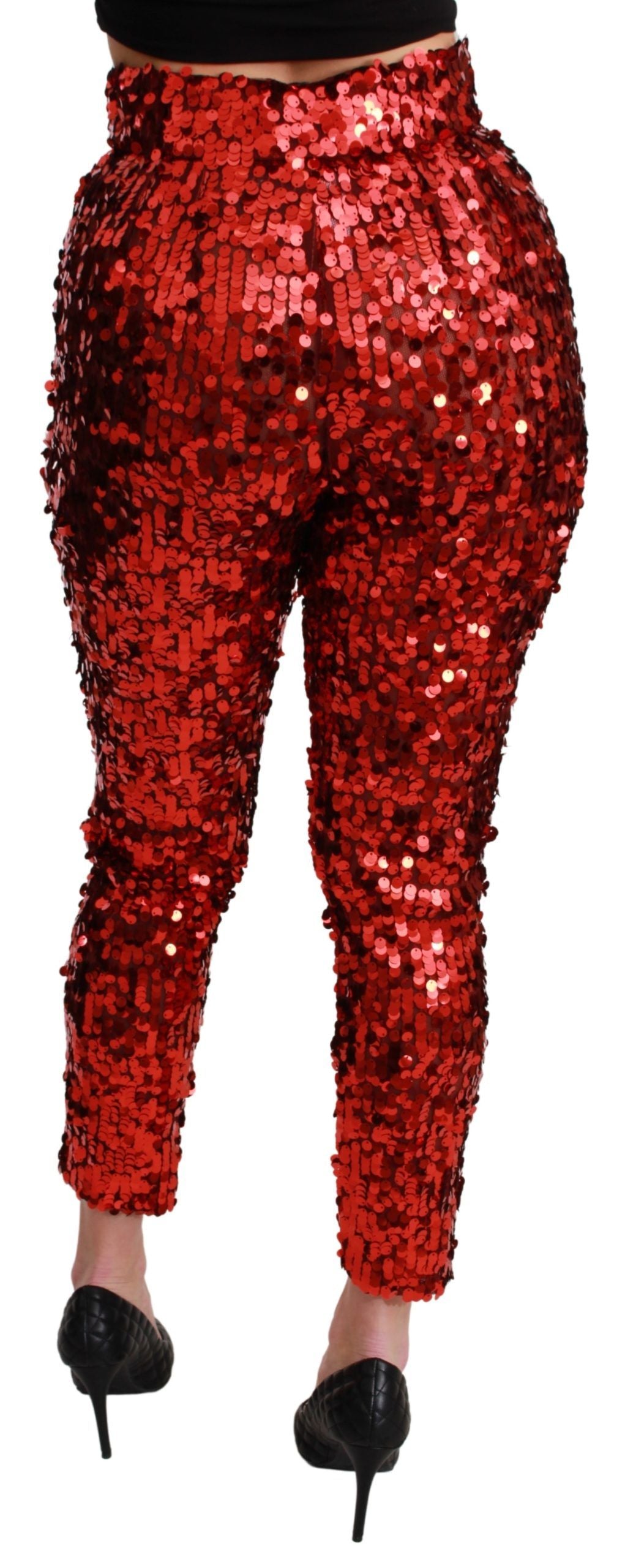 Dolce & Gabbana Red Sequined Cropped Trousers Pants