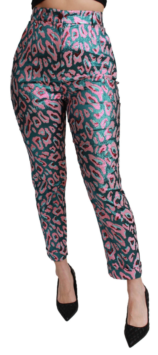 Dolce & Gabbana Blue Pink Multicolor Pattern Cropped High Waist Pants