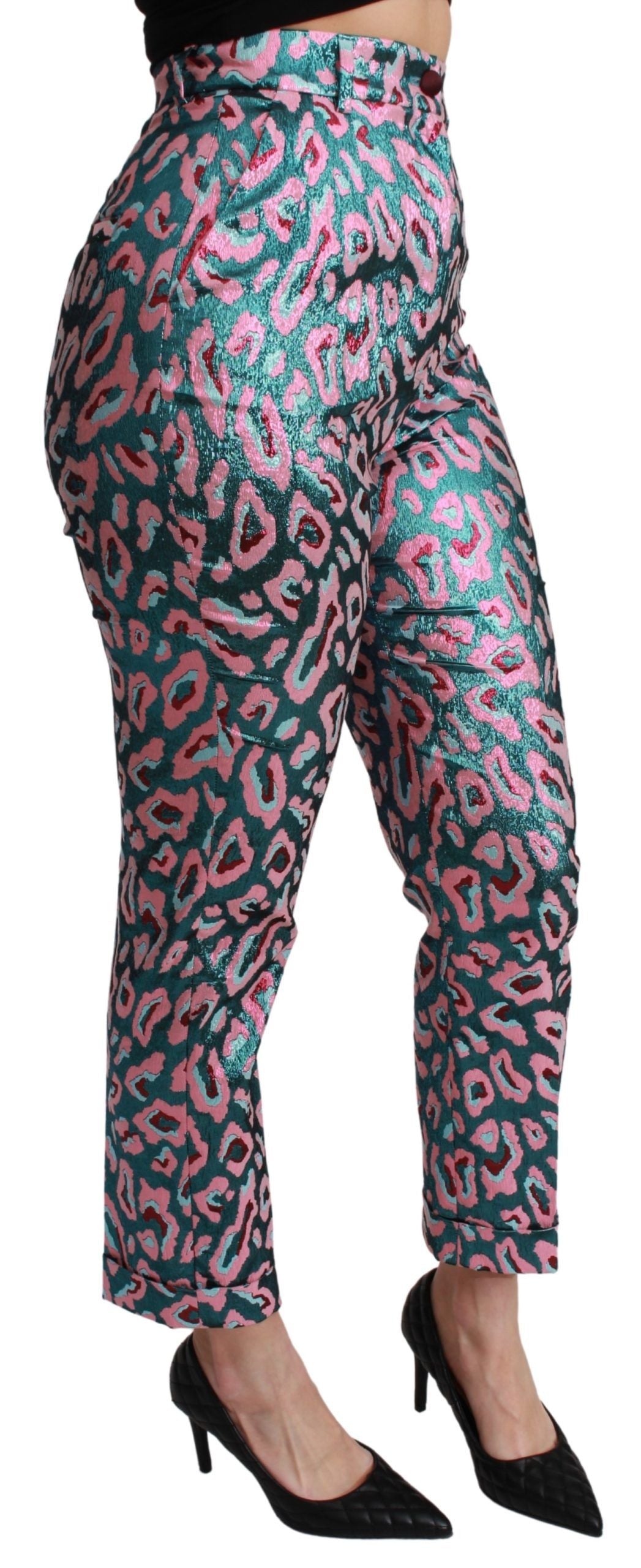 Dolce & Gabbana Blue Pink Multicolor Pattern Cropped High Waist Pants