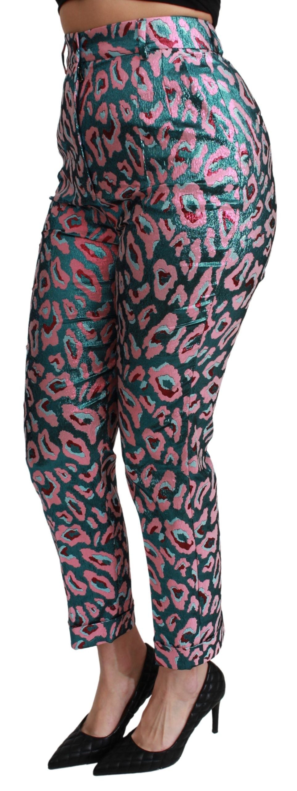 Dolce & Gabbana Blue Pink Multicolor Pattern Cropped High Waist Pants