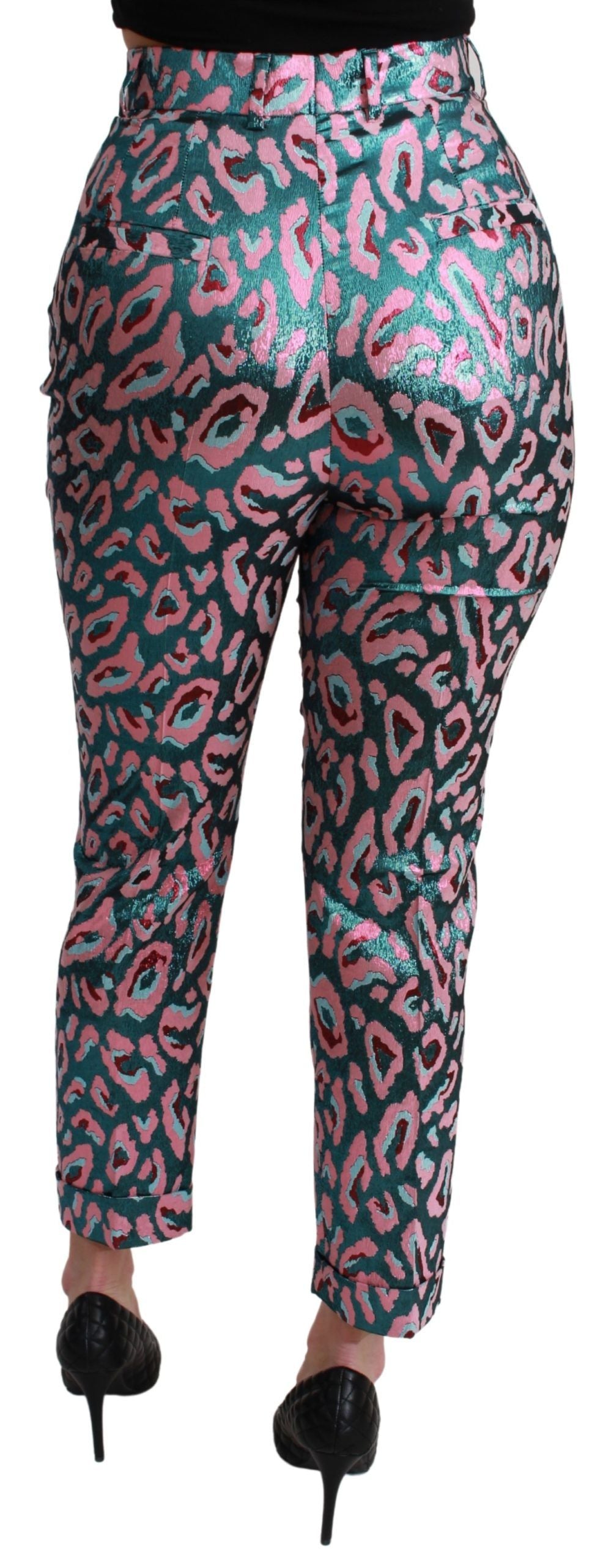 Dolce & Gabbana Blue Pink Multicolor Pattern Cropped High Waist Pants