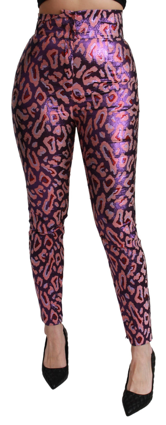 Dolce & Gabbana Pink Purple Multicolor Pattern High Waist Pants