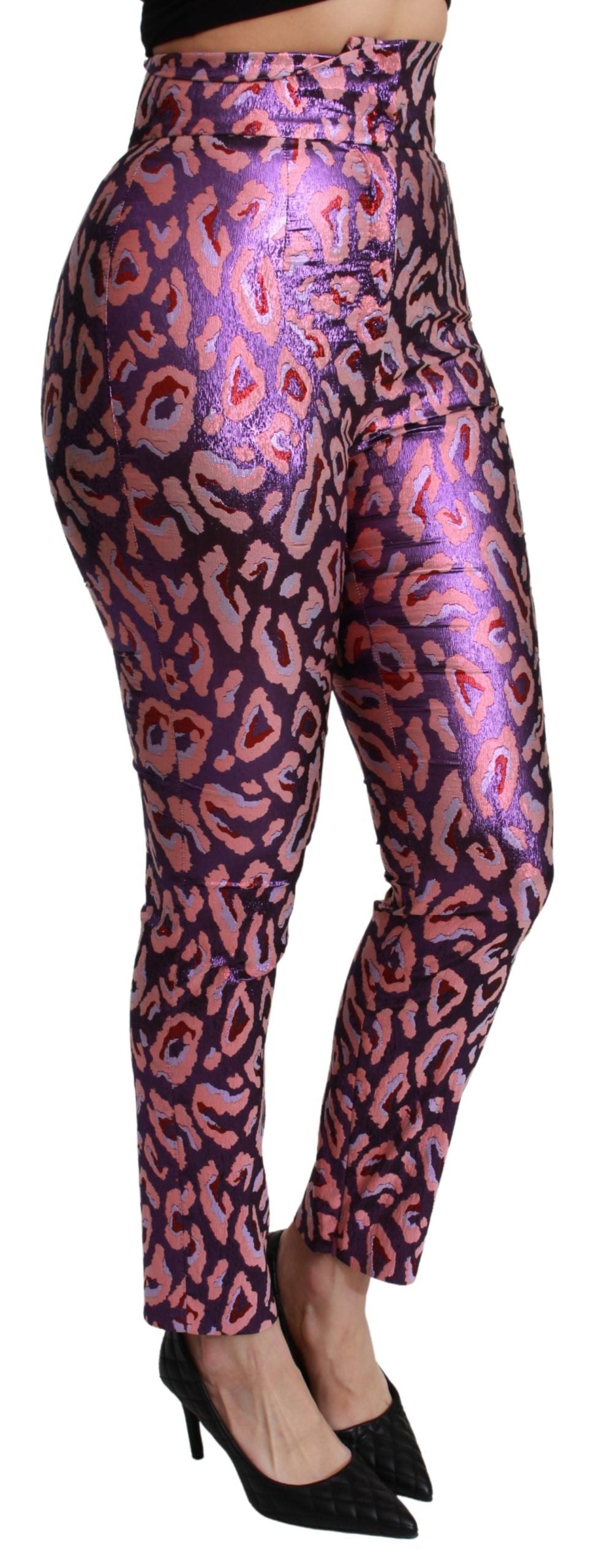 Dolce & Gabbana Pink Purple Multicolor Pattern High Waist Pants