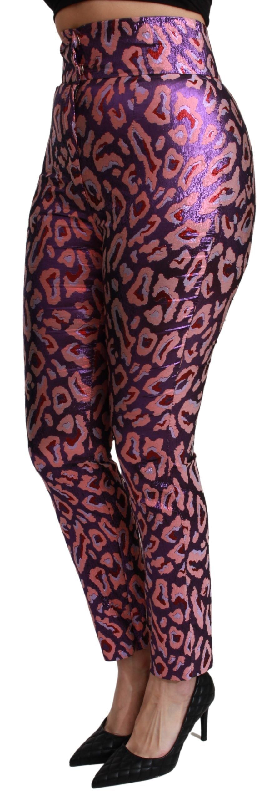 Dolce & Gabbana Pink Purple Multicolor Pattern High Waist Pants