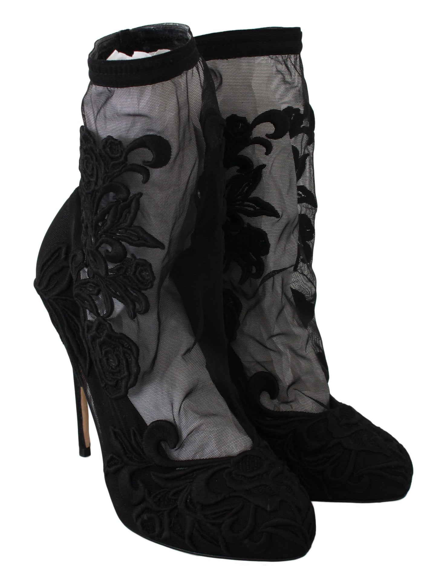 Dolce & Gabbana Black Roses Stretch Socks Stilettos Booties