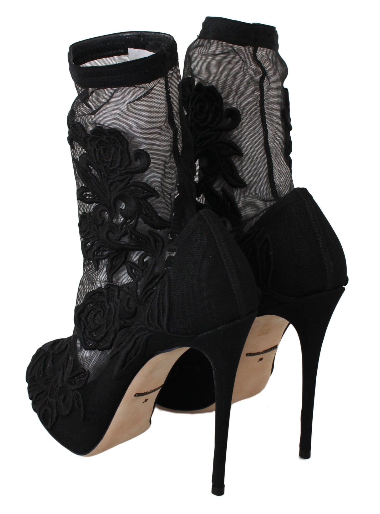 Dolce & Gabbana Black Roses Stretch Socks Stilettos Booties