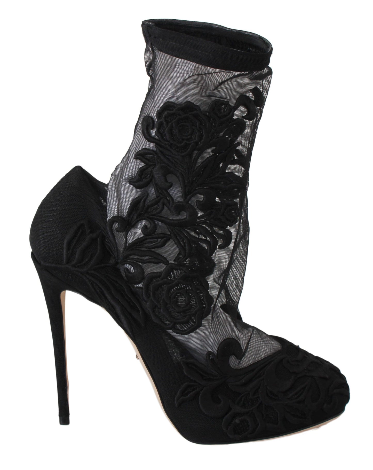 Dolce & Gabbana Black Roses Stretch Socks Stilettos Booties